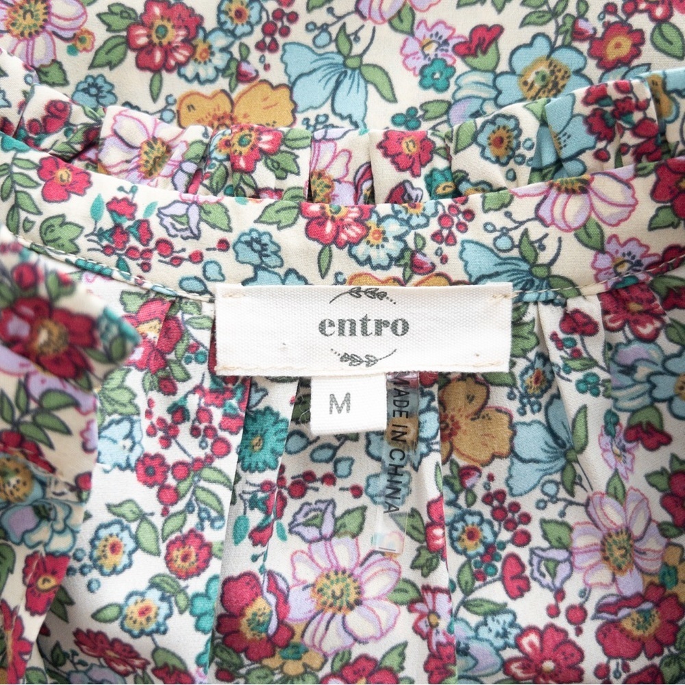 Entro Floral Ruffle Sleeve Long Sleeve Blouse Multicolor Boho Top Medium - Picture 8 of 9